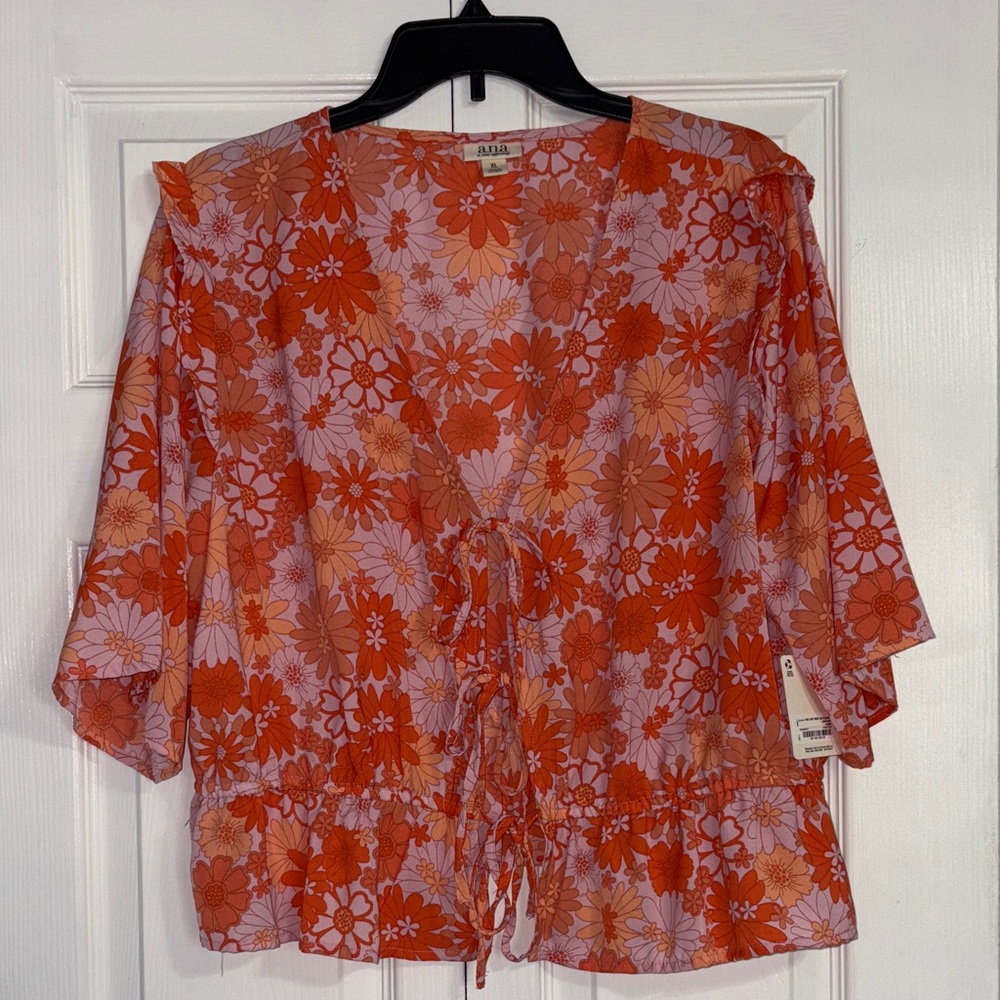 a.n.a Women's Orange and Pink Floral Blouse